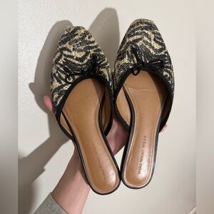 Who What Wear Zebra Stripe Straw Mules Pointed Toe Bow Flats Size 10